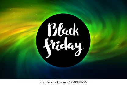 Dark Green, Yellow vector template with a black hole, space. Colorful black hole with shining night sky stars. Backdrop for ads, leaflets of Black Friday.