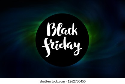 Dark Green, Yellow vector template with a black hole, space. Colorful illustration of a black hole on a starry backdrop. Backdrop for ads, leaflets of Black Friday.