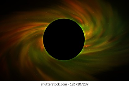 Dark Green, Yellow vector template with a black hole, space. Colorful illustration of a black hole on a starry backdrop. Backdrop for Black Friday promotions.