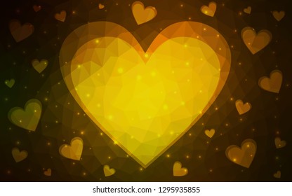Dark Green, Yellow vector  template with doodle hearts. Glitter abstract illustration with colorful hearts in romantic style. Design for ad, poster, banner of Valentine Day.