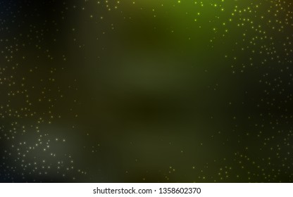 Dark Green, Yellow vector template with space stars. Space stars on blurred abstract background with gradient. Template for cosmic backgrounds.