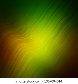 Dark Green, Yellow vector template with curved lines. Gradient illustration in simple style with bows. Pattern for websites, landing pages.