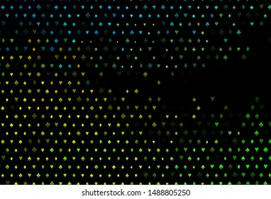 Dark Green, Yellow vector template with poker symbols. Glitter abstract sketch with isolated symbols of playing cards. Pattern for booklets, leaflets of gambling houses.