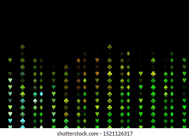Dark Green, Yellow vector template with poker symbols. Blurred decorative design of hearts, spades, clubs, diamonds. Smart design for your business advert of casinos.