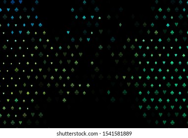 Dark Green, Yellow vector template with poker symbols. Blurred decorative design of hearts, spades, clubs, diamonds. Pattern for leaflets of poker games, events.