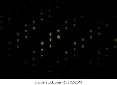 Dark Green, Yellow vector template with poker symbols. Shining illustration with hearts, spades, clubs, diamonds. Pattern for booklets, leaflets of gambling houses.