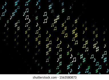 Dark Green, Yellow vector template with musical symbols. Shining illustration of colorful gradient music notes. Pattern for websites of musitians.