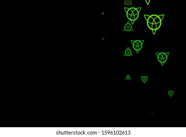 Dark Green, Yellow vector template with esoteric signs. Illustration with magical signs of spiritual power. Best design halloween events.
