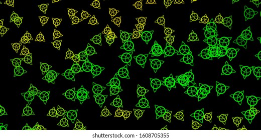 Dark Green, Yellow vector template with esoteric signs. Retro design in abstract style with witchcraft forms. Design for magic, spiritual events.