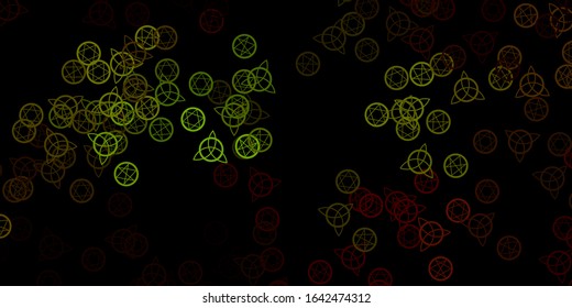 Dark Green, Yellow vector template with esoteric signs. Colorful mystic symbols with a gradient in ancient style. Best design halloween events.