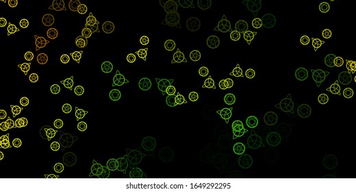 Dark Green, Yellow vector template with esoteric signs. Illustration with magical signs of spiritual power. Simple design for occult depiction.