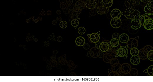 Dark Green, Yellow vector template with esoteric signs. Illustration with magical signs of spiritual power. Simple base for your occult design.