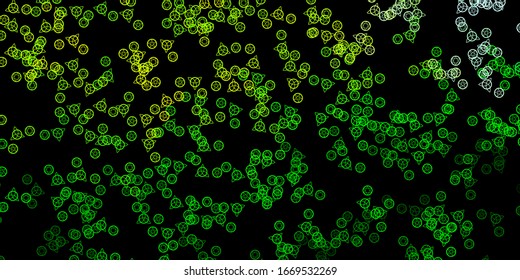 Dark Green, Yellow vector template with esoteric signs. Colorful vintage illustration with gradient alchemy shapes. Simple base for your occult design.