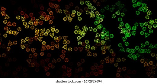 Planta vectorial amarillo verde oscuro con signos esotéricos. Diseño retro en estilo abstracto con formas de brujería. Diseño para eventos mágicos y espirituales.