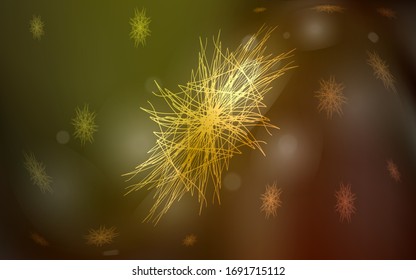 Planta vectorial amarillo verde oscuro con copos de nieve. Diseño decorativo borroso en estilo de Navidad con nieve. Diseño de año nuevo para tu anuncio, afiche, pancarta.