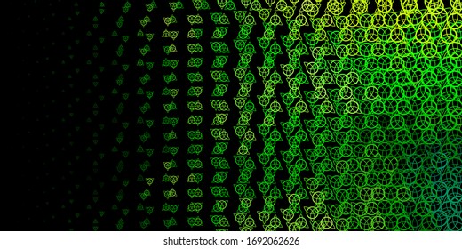 Dark Green, Yellow vector template with esoteric signs. Colorful mystic symbols with a gradient in ancient style. Best design halloween events.