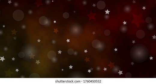 Verde oscuro, plantilla de vector amarillo con círculos, estrellas. Ilustración con un conjunto de esferas abstractas coloridas, estrellas. Diseño de papel pintado, creadores de tela.