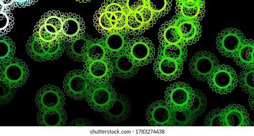 Plantilla vectorial verde oscuro, amarillo con signos gripales. Ilustración abstracta colorida con formas médicas degradadas. Mejor diseño para eventos de cuarentena.