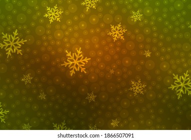 Dark Green, Yellow vector template in carnival style. Illustration with colorful snowflakes and Christmas balls. Pattern for booklets, leaflets of education.