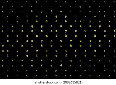 Plantilla vectorial de color verde oscuro y amarillo con letras aisladas. Ilustración brillante con símbolos ABC en una plantilla abstracta. El patrón se puede usar como anuncios, afiches, pancartas para libros.