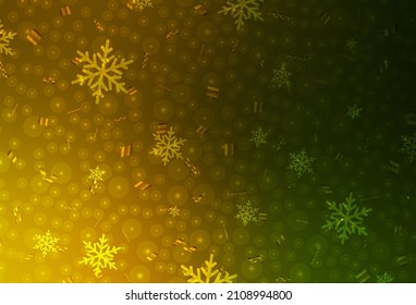 Dark Green, Yellow vector template in carnival style. Illustration with gradient Christmas balls, snowflakes. Pattern for booklets, leaflets of education.