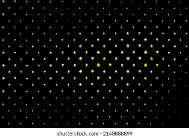 Dark green, yellow vector template with poker symbols. Colored illustration with hearts, spades, clubs, diamonds. Pattern for ads of parties, events in Vegas.
