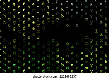 Plantilla vectorial de color verde oscuro y amarillo con letras aisladas. Ilustración geométrica moderna con símbolos ABC en inglés. Mejor diseño para tu anuncio, afiche, cartel de la universidad.