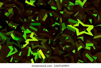 Green oscuro, plantilla de vector amarillo con estrellas del cielo. Estrellas sobre fondo abstracto borroso con gradiente. Plantilla para fondos cósmicos.
