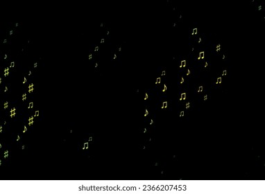 Dark Green, Yellow vector template with musical symbols. Shining illustration of colorful gradient music notes. Template for fasion magazines.