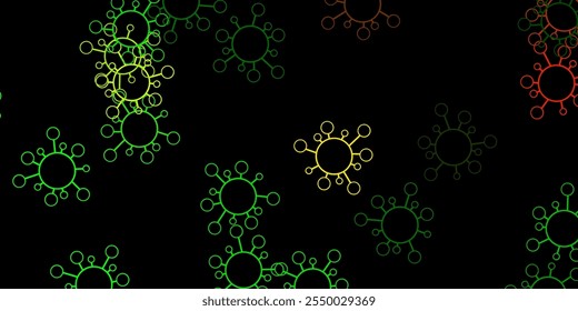 Modelo vetorial amarelo, verde-escuro, com sinais de gripe. Ilustração inteligente com sinais de covid em estilo decorativo. Concepção de advertências relativas aos riscos biológicos.