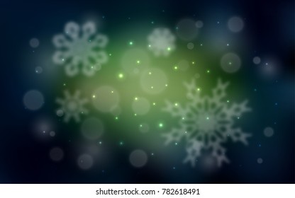 Dark Green, Yellow vector template with ice snowflakes. Snow on blurred abstract background with gradient. New year design for your ad, poster, banner.