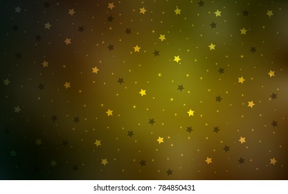 Dark Green, Yellow vector template with sky stars. Stars on blurred abstract background with gradient. The pattern can be used for new year ad, booklets.