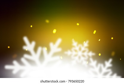 Dark Green, Yellow vector template with ice snowflakes. Shining colored illustration with snow in christmas style. The pattern can be used for new year ad, booklets.
