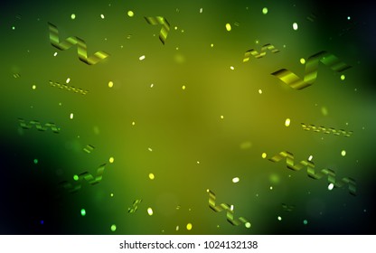 Dark Green, Yellow vector texture with birthday confetti. Decorative shining illustration with ribbons on abstract template. New design for ad, poster, banner of your Party.