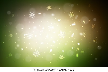 Dark Green, Yellow vector texture with colored snowflakes. Blurred decorative design in xmas style with snow. The pattern can be used for new year leaflets.