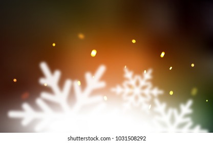Dark Green, Yellow vector texture with colored snowflakes. Decorative shining illustration with snow on abstract template. New year design for your business advert.