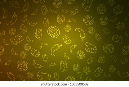 Dark Green, Yellow vector texture with delicious snacks. Illustration with set of fresh food in doodle style. Design for ad, poster, banner of cafes or restaurants.