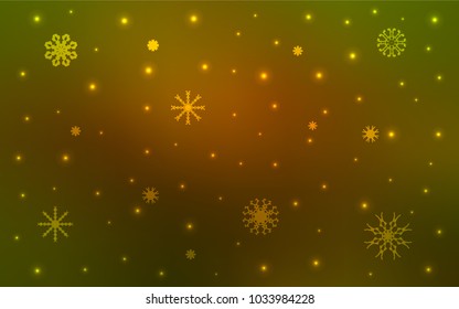 Dark Green, Yellow vector texture with colored snowflakes. Decorative shining illustration with snow on abstract template. The pattern can be used for new year ad, booklets.