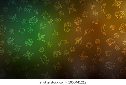 Dark Green, Yellow vector texture with delicious snacks. Glitter abstract sketch with gourmet food. Pattern for menu of cafes, bars, restaurants.
