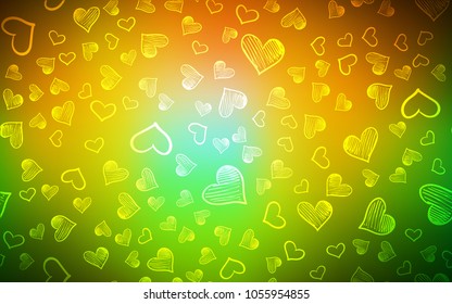 Dark Green, Yellow vector texture with lovely hearts. Illustration with hearts in love concept for valentine's day. Pattern can be used for valentine's ad, booklets.