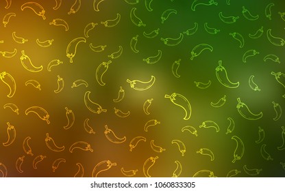 Dark Green, Yellow vector texture with hot peppers. Illustration with set of fresh peppers in doodle style. Doodle design for your business advert of cafes.