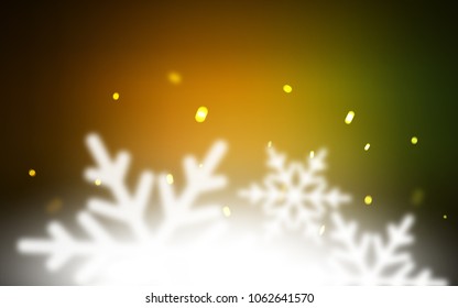 Dark Green, Yellow vector texture with colored snowflakes. Glitter abstract illustration with crystals of ice. The pattern can be used for new year ad, booklets.