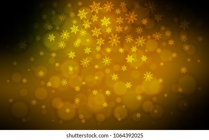 Dark Green, Yellow vector texture with colored snowflakes. Decorative shining illustration with snow on abstract template. The pattern can be used for year new  websites.