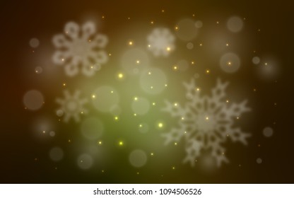 Dark Green, Yellow vector texture with colored snowflakes. Blurred decorative design in xmas style with snow. The pattern can be used for new year ad, booklets.