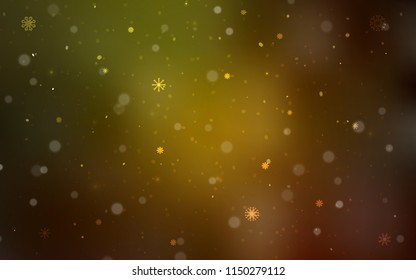 Dark Green, Yellow vector texture with colored snowflakes. Blurred decorative design in xmas style with snow. The template can be used as a new year background.
