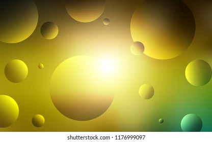 Dark Green, Yellow vector texture with disks. Blurred decorative design in abstract style with bubbles. New design for ad, poster, banner of your website.