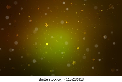 Dark Green, Yellow vector texture with colored snowflakes. Shining colored illustration with snow in christmas style. The pattern can be used for year new  websites.