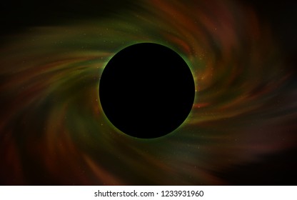 Dark Green, Yellow vector texture with a black hole, galaxy. Gradient colorful illustration with a black hole, stars. Backdrop for super sales on Black Friday.