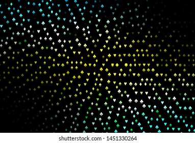 Dark Green, Yellow vector texture with playing cards. Glitter abstract sketch with isolated symbols of playing cards. Design for ad, poster, banner of gambling websites.