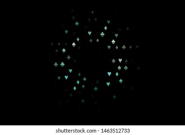 Dark Green, Yellow vector texture with playing cards. Blurred decorative design of hearts, spades, clubs, diamonds. Pattern for booklets, leaflets of gambling houses.